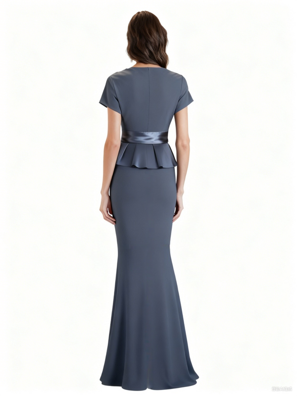 Elegant V-Neck Short Sleeves Chiffon Mermaid Long Grooms Mom Dresses for Wedding