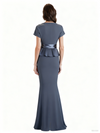 Elegant V-Neck Short Sleeves Chiffon Mermaid Long Grooms Mom Dresses for Wedding