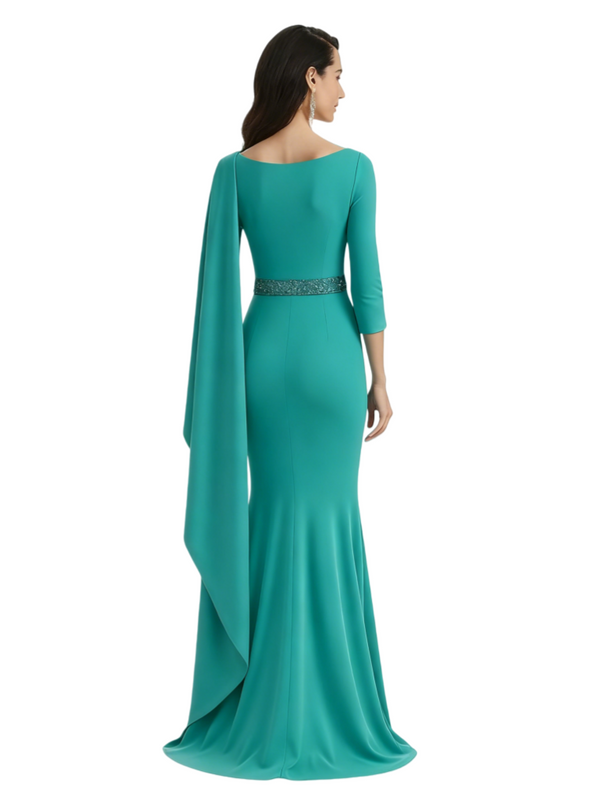 Elegant 3/4 Sleeves Mermaid Crepe Long Mother of The Bride and Groom dresses Side Slit