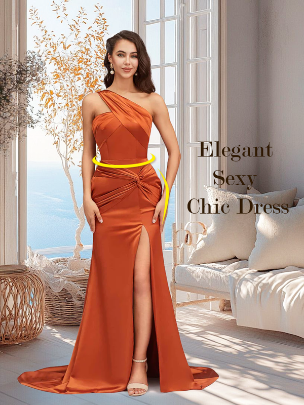 Sexy Mermaid One Shoulder Long Soft Satin Side Slit Bridesmaid Dresses Online