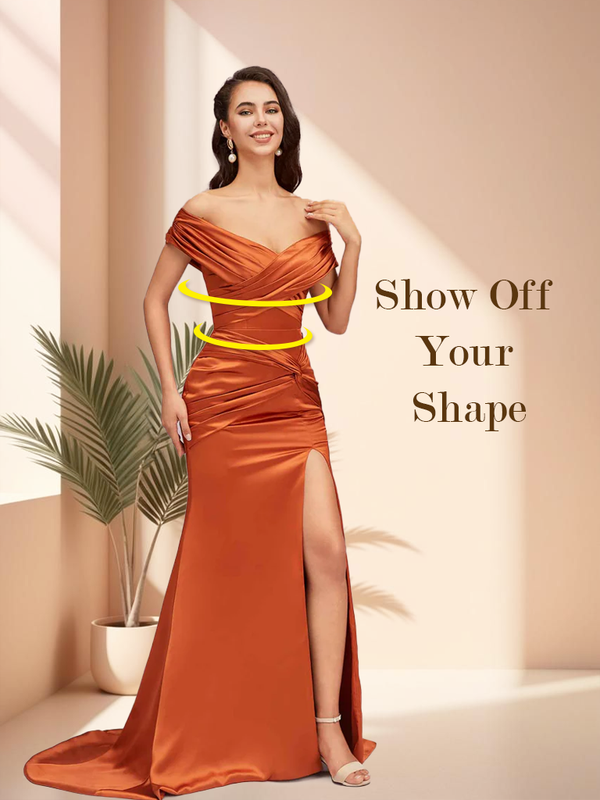 Sexy Side Slit Mermaid Off Shoulder Long Soft Satin Bridesmaid Dresses Online