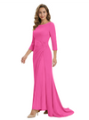 Mother of The Groom Dress Elegant Crew Scoop 3/4 Sleeve Crepe Maxi Gown Pleated Detail Classy Look