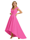 Mother of The Groom Dress Fancy Cap Sleeve Crepe High-Low A-Line Gown Elegant Belt Accent