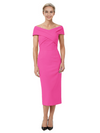 Mother of The Bride Dress Classy Off Shoulder Crepe Sheath Midi Gown Modern Wrap Detail