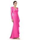 V-Neck Long Sleeves Ruffle Crepe Mother Of The Groom Dress Mermaid