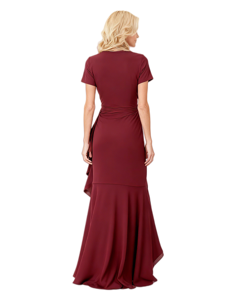 Elegant Short Sleeves Ruffle V-Neck Mermaid Chiffon High Low Mother Of The Bride Dresses