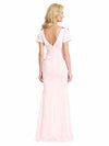 Trendy Cap Sleeves V-Neck Satin Mermaid Long Mother of the Brides Dresses