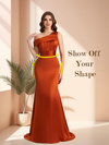 Sexy Mermaid One Shoulder Soft Satin Long Matron of Honor Dress For Wedding