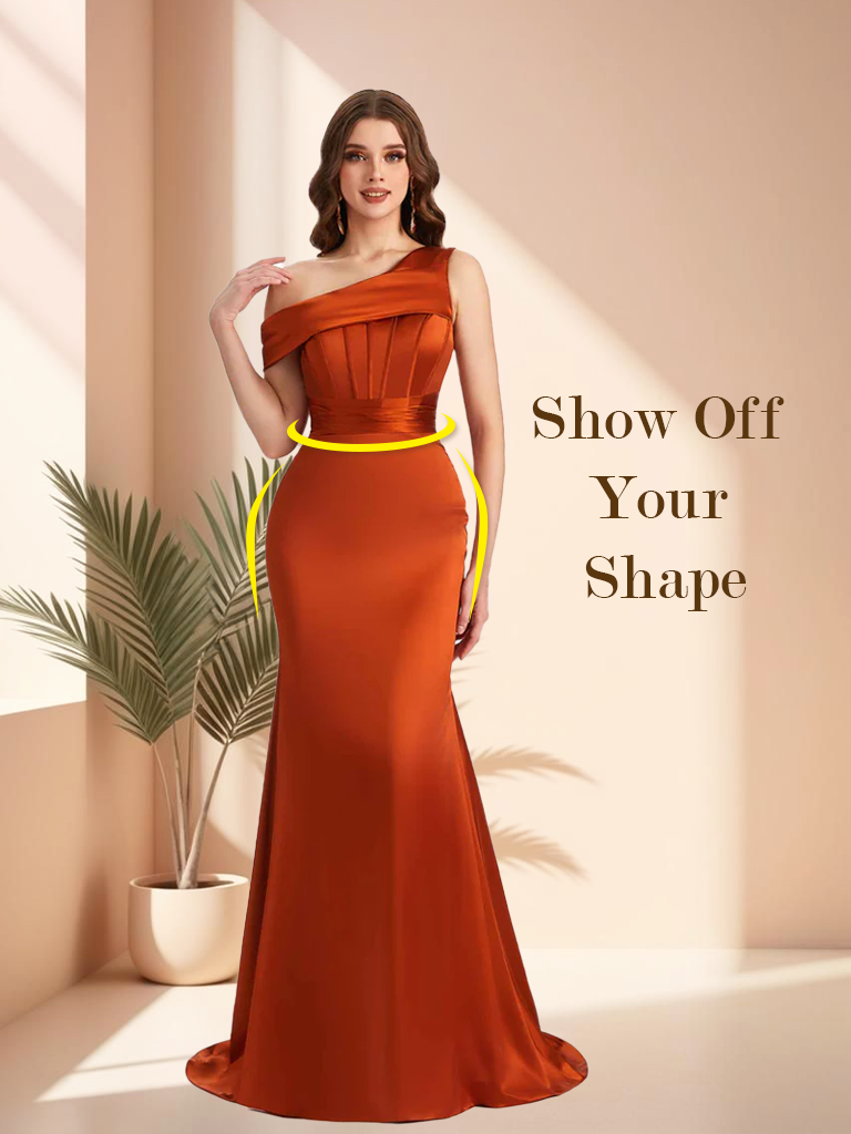 Sexy Mermaid One Shoulder Soft Satin Long Matron of Honor Dress For Wedding