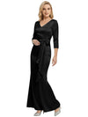 Mother of The Bride Dress Elegant V-Neck 3/4 Sleeve Satin Trumpet Maxi Gown
