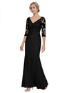 Mother of The Bride Gown V-Neck Half Sleeve Lace Chiffon Trumpet Maxi Dress Unique Sophisticated