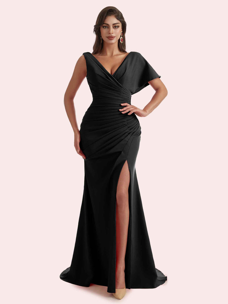 Gorgeous Mermaid Side Slit V Neck Crepe Long Bridesmaid Dress For Wedding Gorgeous Mermaid Side Slit V Neck Crepe Long Bridesmaid Dress For Wedding