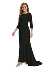 Mother of The Groom Dress Elegant Crew Scoop 3/4 Sleeve Crepe Maxi Gown Pleated Detail Classy Look