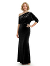 Sophisticated Asymmetrical Neckline Velvet Half Sleeves Maxi Mother Of The Groom Dress
