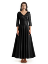 Elegant Soft Satin 3/4 Sleeves V-Neck Ankle Length Mother of The Bride Dresses