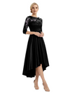 Elegant Boat Neck Satin Lace Mother Of The Bride Dresses High-Low A-Line Gowns