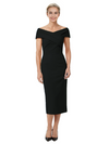 Mother of The Bride Dress Classy Off Shoulder Crepe Sheath Midi Gown Modern Wrap Detail