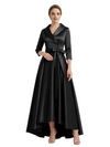 Modern High-Low 3/4 Sleeves Satin Mother Of The Bride Dress With Bow Knot