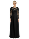 Mother of The Bride Dresses Scoop Long Sleeve Lace Chiffon Maxi Gown Pretty Embroidered Formal Wedding Event Attire