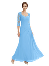 Sweetheart Ruched Lace 3/4 Sleeves A-Line Chiffon Mother Of The Groom Dress