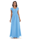 Elegant Short Sleeves Beaded Pleats A-line Floor-Length Mother of The Bride Dresses