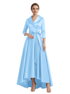 Modern High-Low 3/4 Sleeves Satin Mother Of The Bride Dress With Bow Knot