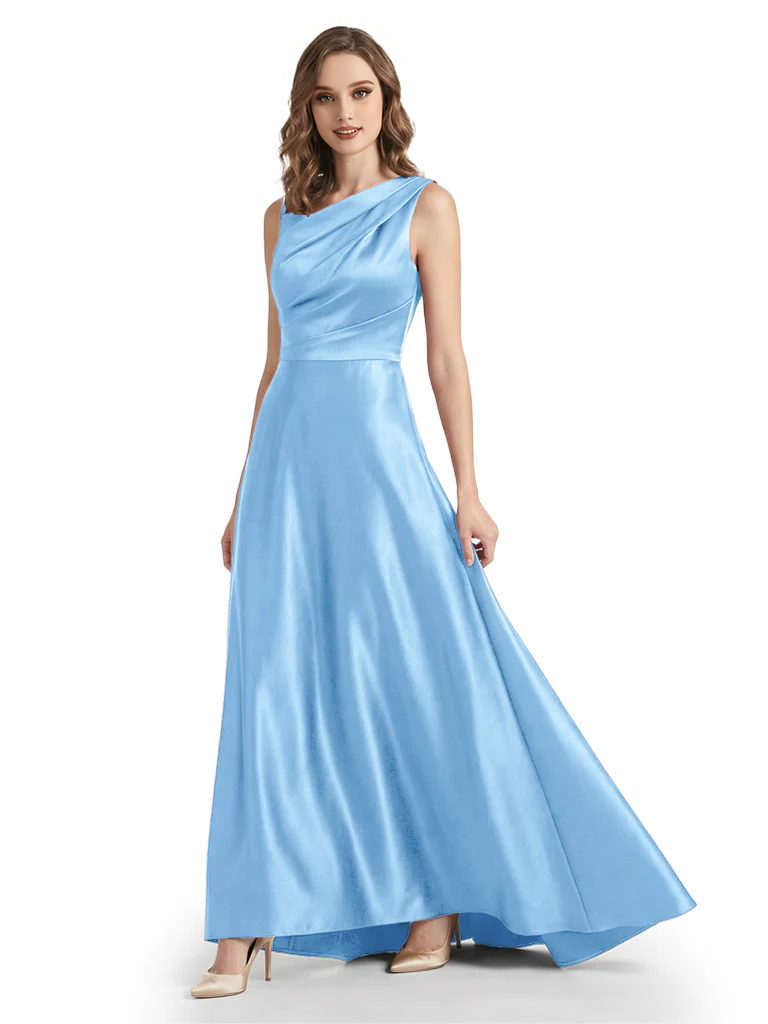 Stunning Asymmetrical Neckline Sleeveless A-Line Satin Formal Dress For Mother Of The Bride