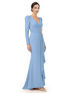 V-Neck Long Sleeves Ruffle Crepe Mother Of The Groom Dress Mermaid