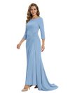 Mother of The Groom Dress Elegant Crew Scoop 3/4 Sleeve Crepe Maxi Gown Pleated Detail Classy Look