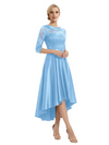 Elegant Boat Neck Satin Lace Mother Of The Bride Dresses High-Low A-Line Gowns