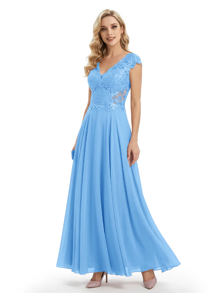 Beautiful Cap Sleeve Lace Chiffon A-Line Mother of the Bride dresses