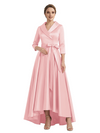 Modern High-Low 3/4 Sleeves Satin Mother Of The Bride Dress With Bow Knot