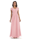 Elegant Short Sleeves Beaded Pleats A-line Floor-Length Mother of The Bride Dresses