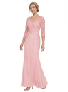 Mother of The Bride Gown V-Neck Half Sleeve Lace Chiffon Trumpet Maxi Dress Unique Sophisticated