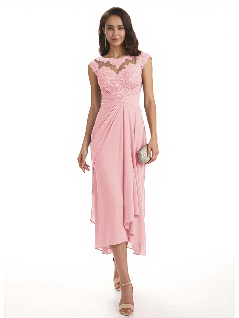 Elegant Bell Sleeves Chiffon A-line Midi Mother of The Bride Dresses