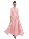 Mother of The Groom Outfit V-Neck 3/4 Sleeve Lace Pantsuit Satin Overskirt