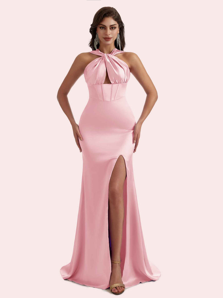 Cetims Sexy Mermaid Halter Side Split Soft Satin Long Bridesmaid Dress for Wedding Cetims Wisteria Cetims Sexy Mermaid Halter Side Split Soft Satin Long Bridesmaid Dress for Wedding Cetims Wisteria
