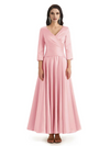 Elegant Soft Satin 3/4 Sleeves V-Neck Ankle Length Mother of The Bride Dresses
