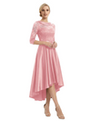 Elegant Boat Neck Satin Lace Mother Of The Bride Dresses High-Low A-Line Gowns