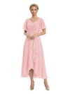 Unique Flutter Sleeves Lace Beaded Short Mother of the Groom Dresses