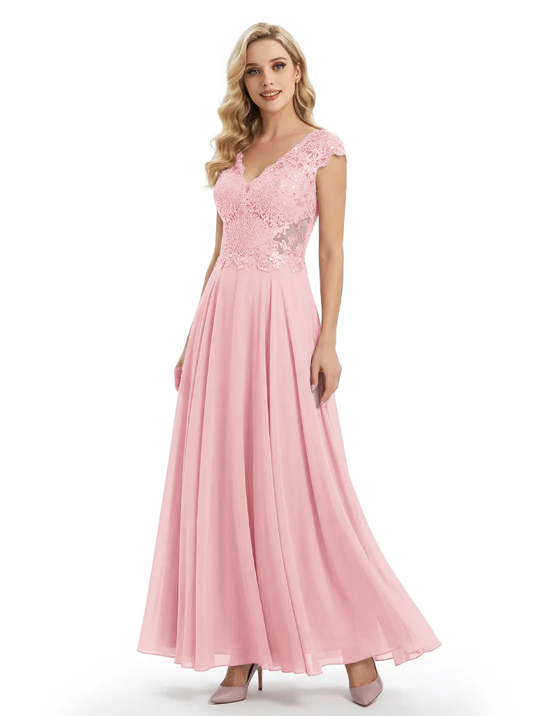 Beautiful Cap Sleeve Lace Chiffon A-Line Mother of the Bride dresses