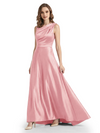 Stunning Asymmetrical Neckline Sleeveless A-Line Satin Formal Dress For Mother Of The Bride