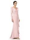 V-Neck Long Sleeves Ruffle Crepe Mother Of The Groom Dress Mermaid