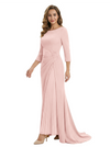 Mother of The Groom Dress Elegant Crew Scoop 3/4 Sleeve Crepe Maxi Gown Pleated Detail Classy Look