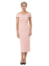 Mother of The Bride Dress Classy Off Shoulder Crepe Sheath Midi Gown Modern Wrap Detail