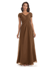 Elegant Short Sleeves Beaded Pleats A-line Floor-Length Mother of The Bride Dresses