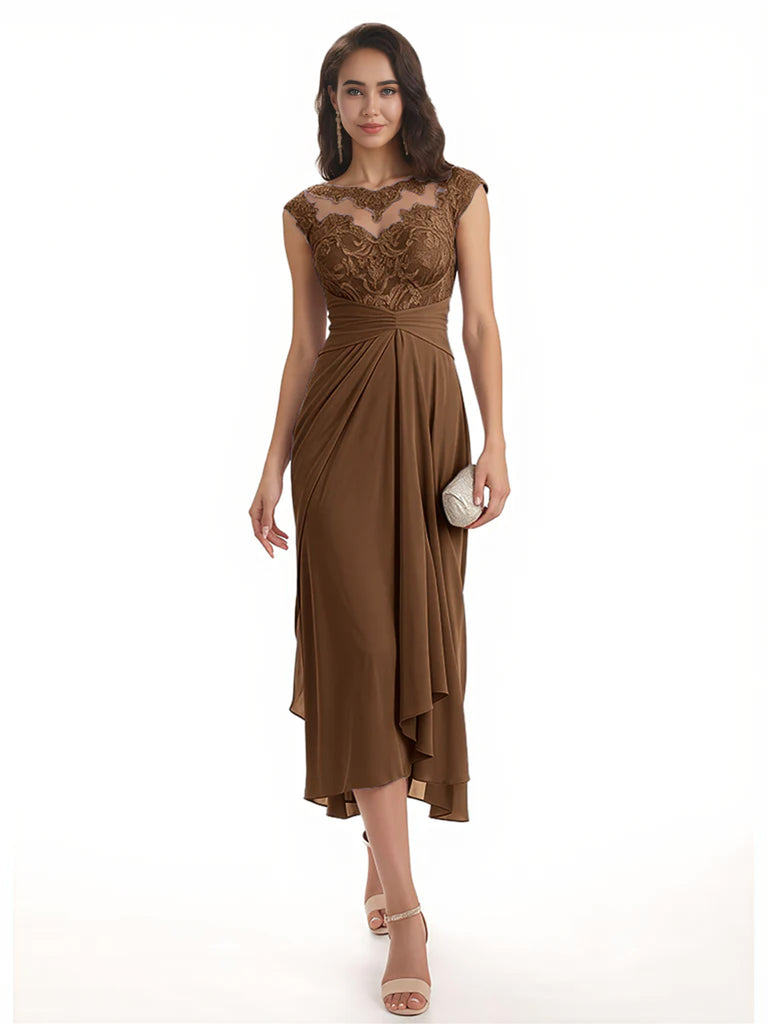 Elegant Bell Sleeves Chiffon A-line Midi Mother of The Bride Dresses