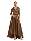 Modern High-Low 3/4 Sleeves Satin Mother Of The Bride Dress With Bow Knot