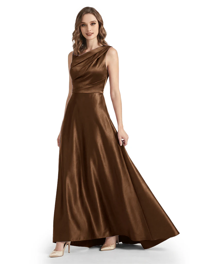 Stunning Asymmetrical Neckline Sleeveless A-Line Satin Formal Dress For Mother Of The Bride