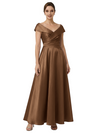 Sophisticated Off Shoulder Sleeveless A-Line Satin Mother Of The Bride Dress